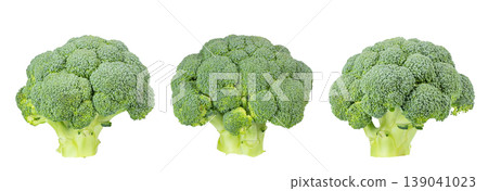 Fresh broccoli isolated on white background, three heads of green vegetable. Fresh broccoli isolated on white background, three heads of green vegetable. 139041023