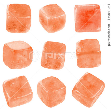 Ice cubes set isolated on white background, collection of transparent melting ice blocks 139041031