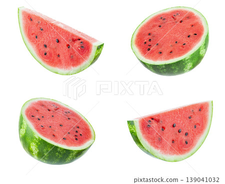 Watermelon slices isolated on white background, fresh juicy watermelon set 139041032