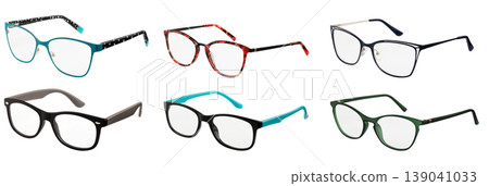 Eyeglasses frames set isolated on white background, collection of stylish optical glasses 139041033