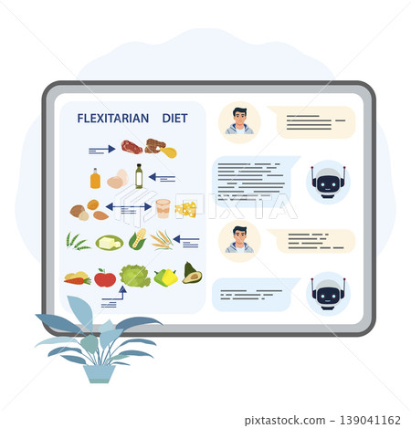 Flexitarian diet chart showing food options and dietary guidelines with illustrated icons 139041162