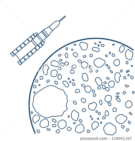 Spacecraft approaching moon drawn in simple line art style, suitable for astronomy-themed designs Spacecraft approaching moon drawn in simple line art style, suitable for astronomy-themed designs 139041167