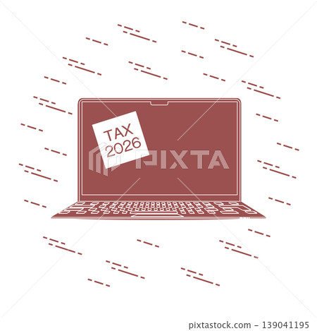 Tax season 2026 concept with abstract laptop and binary code, suitable for digital background Tax season 2026 concept with abstract laptop and binary code, suitable for digital background 139041195