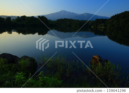 Fresh green Mt. Chokai reflected in the pond Fresh green Mt. Chokai reflected in the pond 139041296