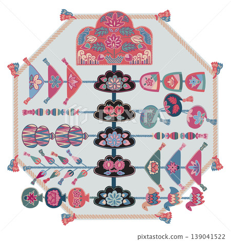Korean Knotted Pendant Norigae with Traditional Embroidery Design. Vector Illustration for Love and Gratitude Season 139041522