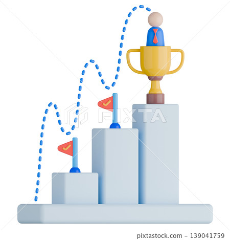 3D Business Achievement Bar Chart with Flag, Trophy and Leader Illustration. 3D Business Achievement Bar Chart with Flag, Trophy and Leader Illustration. 139041759