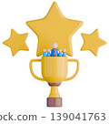 3D Business Achievement Trophy with Star and Team Illustration.	 139041763