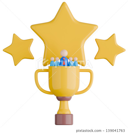 3D Business Achievement Trophy with Star and Team Illustration.	 139041763