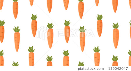 Seamless pattern of fresh orange carrots. Carrot harvest background. Vector illustration vegetable for packaging, wallpaper and printing. Seamless pattern of fresh orange carrots. Carrot harvest background. Vector illustration vegetable for packaging, wallpaper and printing. 139042047