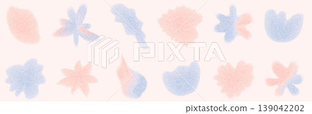 Blue and red water garden flower and leaves grain gradient shapes. Gentle florals with soft blurry pastel colors. Organic noise trendy icons for y2k design. Vector grainy wildflowers forms on beige bg Blue and red water garden flower and leaves grain gradient shapes. Gentle florals with soft blurry pastel colors. Organic noise trendy icons for y2k design. Vector grainy wildflowers forms on beige bg 139042202