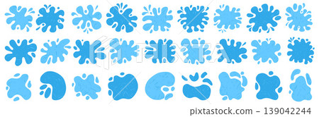 Splash water frames. Blue puddle blobs as a text box set. Abstract paint stain blot for text and decoration. Fluid flat shape or drop figure. Irregular background frames, silhouette blob Isolated Splash water frames. Blue puddle blobs as a text box set. Abstract paint stain blot for text and decoration. Fluid flat shape or drop figure. Irregular background frames, silhouette blob Isolated 139042244