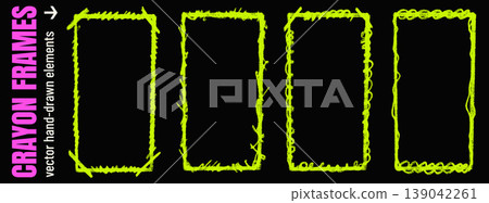 Crayon frame with brush scratch and neon rectangle hand drawn text box. Grunge crayon border with chalk pencil rough shape and scribble frame. Vector scrawl set for story post and handmade poster Crayon frame with brush scratch and neon rectangle hand drawn text box. Grunge crayon border with chalk pencil rough shape and scribble frame. Vector scrawl set for story post and handmade poster 139042261