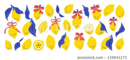 Coquette lemon with bows illustrations Italian Mediterranean charm. Hand drawn whimsical naive doodle fruit featuring branches in blue yellow tones. Vector lemons scribble isolated no bg Coquette lemon with bows illustrations Italian Mediterranean charm. Hand drawn whimsical naive doodle fruit featuring branches in blue yellow tones. Vector lemons scribble isolated no bg 139042273