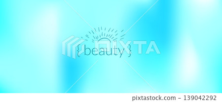 Turquoise blue gradient with boho sun blue sky and fresh air for summer. Calm turquoise background with naive doodle sign. Bright gradient vector in smooth pastel modern atmosphere 139042292