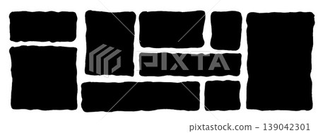 Wavy abstract rectangle text boxes silhouette. Organic square quote frames with irregular edges. Curvy geometrical uneven callouts, rough labels. Doodle kids elements, geometric vector promo shapes Wavy abstract rectangle text boxes silhouette. Organic square quote frames with irregular edges. Curvy geometrical uneven callouts, rough labels. Doodle kids elements, geometric vector promo shapes 139042301