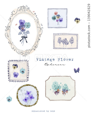 Watercolor illustration set of pansies and lilacs Watercolor illustration set of pansies and lilacs 139042829