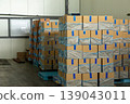 Stacks of cardboard boxes in industrial warehouse. 139043011