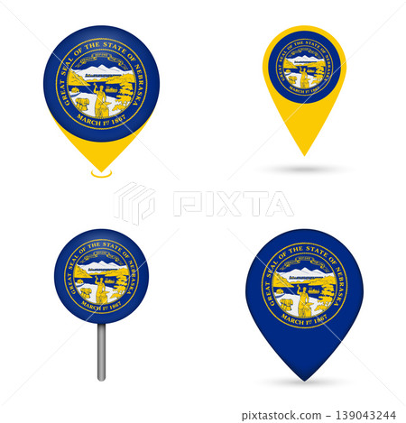 Nebraska State Flag Map Pin Icons Set Collection 139043244