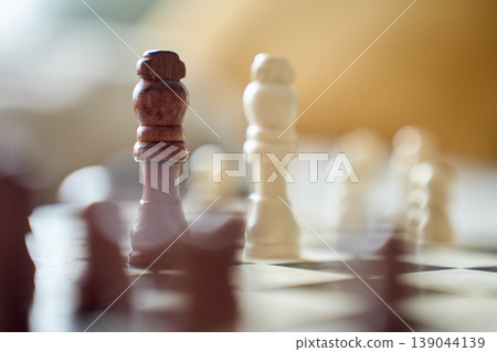 Close up of wooden chess kings on chessboard Close up of wooden chess kings on chessboard 139044139