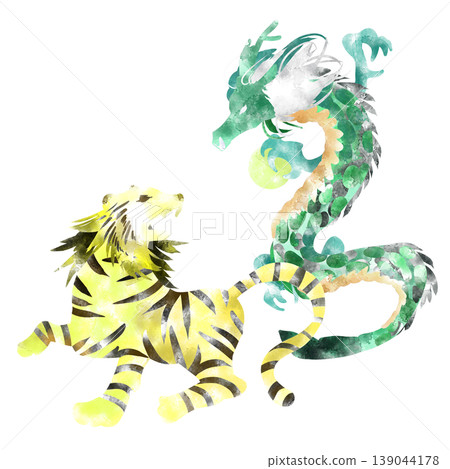 Hand-drawn illustration of a dragon and a tiger Hand-drawn illustration of a dragon and a tiger 139044178