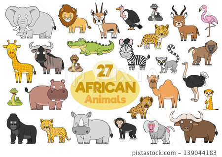 Set of 27 african animals in cartoon style Vector Illustration Set of 27 african animals in cartoon style Vector Illustration 139044183