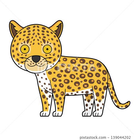 Cute cartoon vector illustration of a leopard isolated on white background 139044202