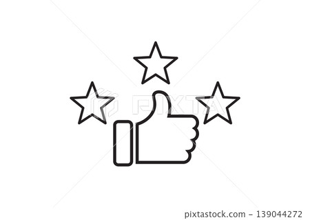 Thumbs Up Rating Icon With Three Stars Outline for Review, Feedback and Approval Thumbs Up Rating Icon With Three Stars Outline for Review, Feedback and Approval 139044272