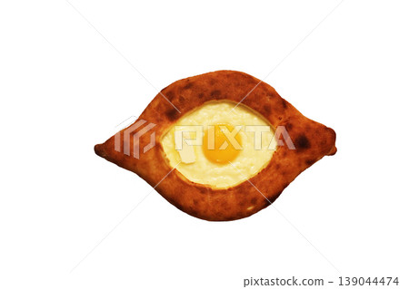 Isolate Adjarian khachapuri with egg. Top view Isolate Adjarian khachapuri with egg. Top view 139044474