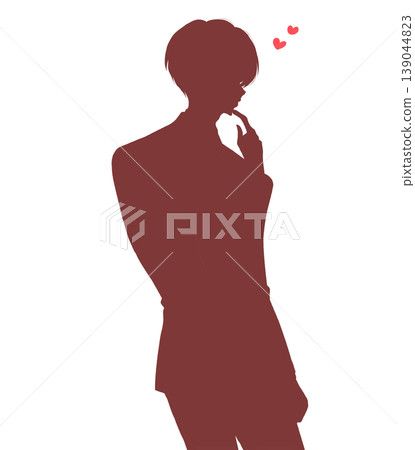 A man in a suit turns around; love; hand on chin; silhouette. A man in a suit turns around; love; hand on chin; silhouette. 139044823
