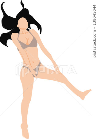 一幅描繪身穿泳裝的女子在海灘上的插圖。 139045044