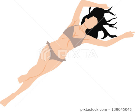 一幅描繪身穿泳裝的女子在海灘上的插圖。 139045045