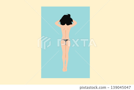 An illustration of a woman in a swimsuit on a beach. An illustration of a woman in a swimsuit on a beach. 139045047