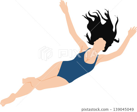 An illustration of a woman in a swimsuit on a beach. 139045049