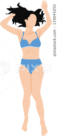 An illustration of a woman in a swimsuit on a beach. 139045050