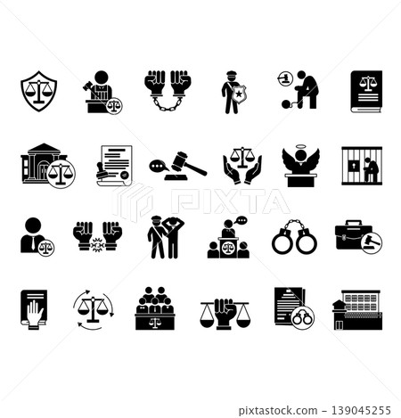 Black Justice Icon Set. Black Justice Icon Set. 139045255
