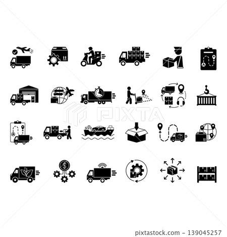 Black Logistics Icon Set. Black Logistics Icon Set. 139045257