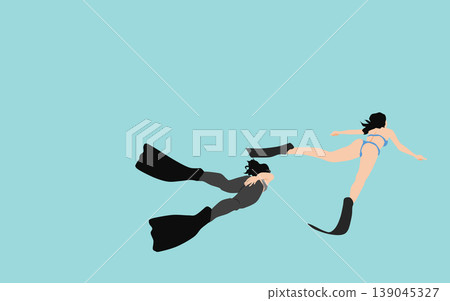 An illustration of a woman swimming with fins on her feet. An illustration of a woman swimming with fins on her feet. 139045327