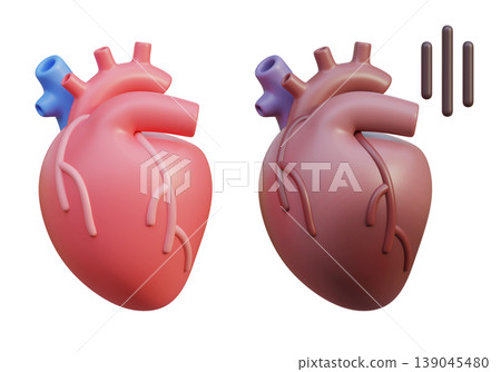 Healthy and Unhealthy Human Heart 3D Icons 139045480