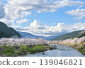 Cherry blossoms, Nagara River, spring, sakura, cherry blossom trees, snow, cherry blossoms, landscape, blue sky, Gifu, Gifu Prefecture, Gujo, pink, Gujo City, snow-covered mountains, fog 139046821