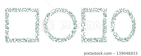 Set of frames in uniform style with doodle leaf patterns 139046833