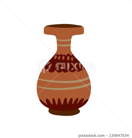Ceramic vase, ethnic clay pottery vessel with traditional ornament. Ancient ceramic vase, rustic decorative jar with hand drawn pattern. Antique pottery kitchenware, folk style earthy brown container Ceramic vase, ethnic clay pottery vessel with traditional ornament. Ancient ceramic vase, rustic decorative jar with hand drawn pattern. Antique pottery kitchenware, folk style earthy brown container 139047034