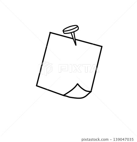 Memo paper sticker, blank sticky note with pushpin doodle. Message reminder page, office post note board, notice paper element black outline isolated. Sticky note sign Memo paper sticker, blank sticky note with pushpin doodle. Message reminder page, office post note board, notice paper element black outline isolated. Sticky note sign 139047035