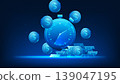 Abstract technology background clock with falling coins, representing time is money, business growth, financial success, investment opportunities, wealth management, value of time in modern digital 139047195