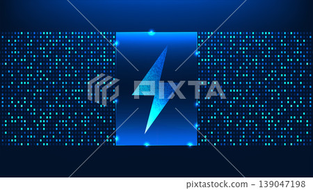 Technology energy background electric symbol within a side frame of square elements, representing battery charging, energy storage, renewable energy, alternative power, sustainable energy systems 139047198