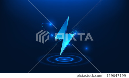 Technology energy background lightning symbol surrounded by circular rings, representing power generation, renewable energy, energy storage, battery systems, sustainable power, continuous energy 139047199