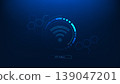Technology background WiFi symbol inside a circular tech interface with internet speed status indicators, representing wireless connectivity, network performance, high-speed internet, signal strength 139047201
