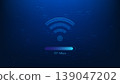 Technology background WiFi symbol with network speed status indicators below, representing wireless connectivity, internet performance, signal strength, high-speed network, and digital communication 139047202