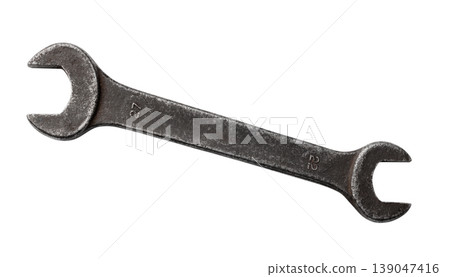 Side view of old double open end wrench Side view of old double open end wrench 139047416