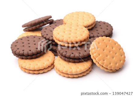 Heap of various sandwich biscuits Heap of various sandwich biscuits 139047427
