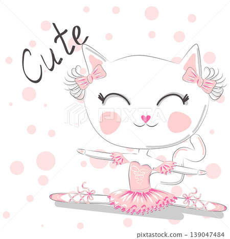 Hand Drawn Cute Cat, ballerina illustration, children print 139047484